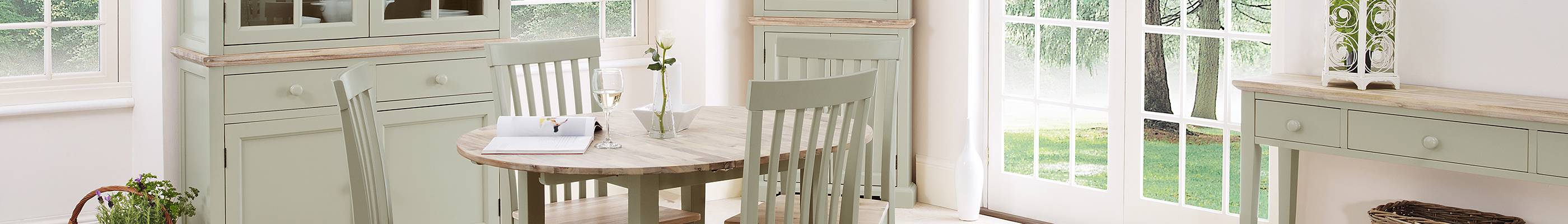 square sage green extending table