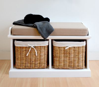 Small storage bench with 2 natural baskets