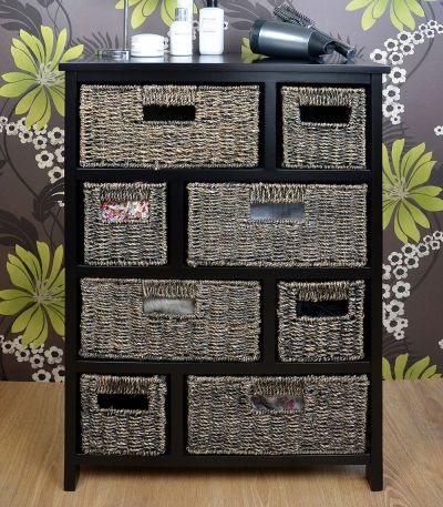 Black cabinet with 8 blackwash baskets