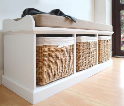 Large storage bench with 3 natural baskets
